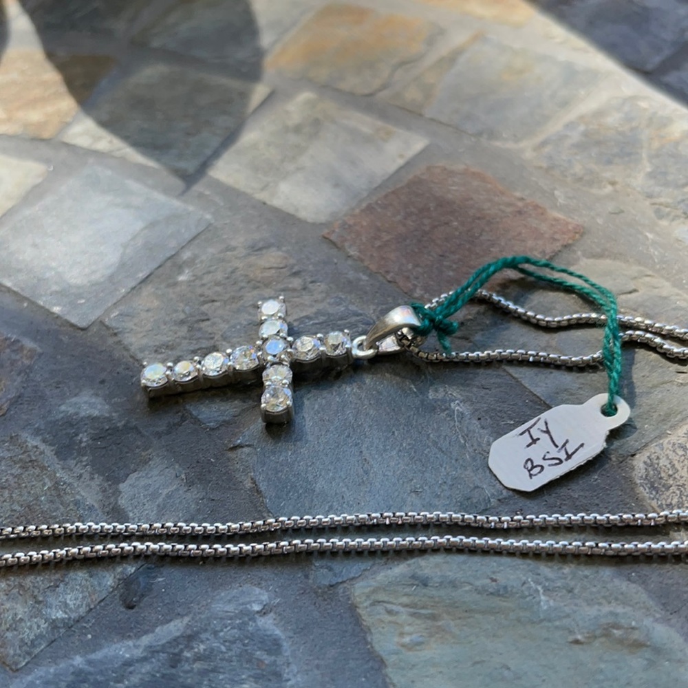 Sterling Silver CZ Cross Chain - Picture 4 of 14